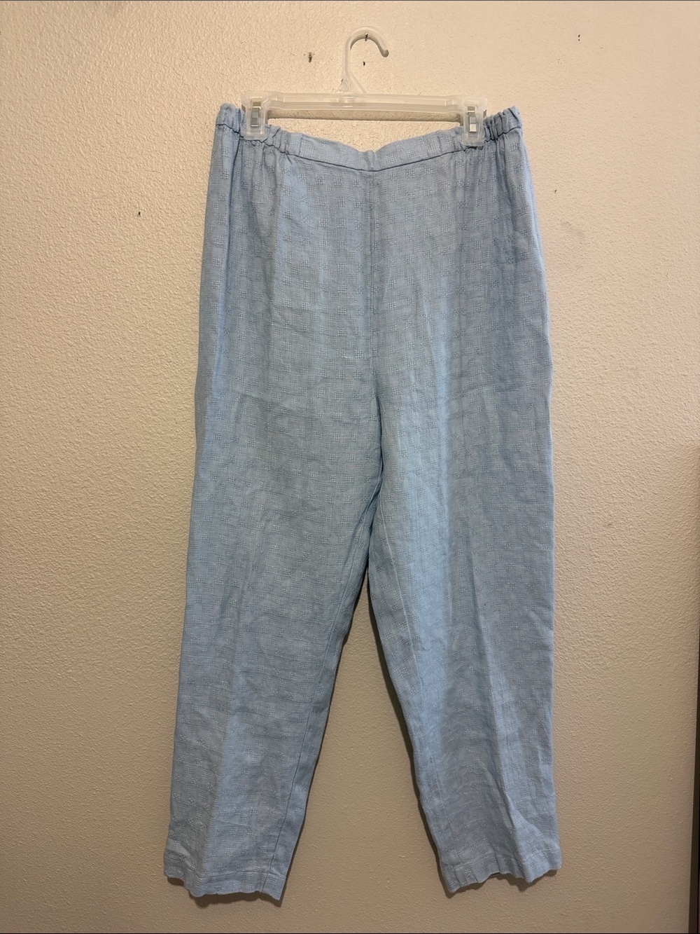 Eileen Fisher Light Blue Linen-Blend Relaxed Textured Trousers Pants Elastic